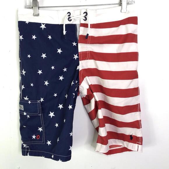 Polo Ralph Lauren Swim Shorts Kids Large American Flag USA Stars Stripes - Picture 1 of 9